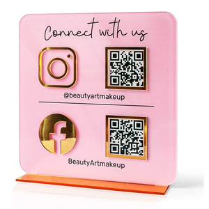 Hình dạng tùy chỉnh tấm Acrylic Máy tính để bàn hiển thị dấu hiệu đứng Bảng điều khiển Acrylic phương tiện truyền thông xã hội mã QR bảng đứng - Product Image 2