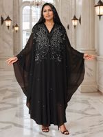 Robe Longue à Capuche Femme Adulte de Qualité Supérieure, Très Vendue, Ornée de Strass et Perles, Style Arabe Musulman du Moyen-Orient