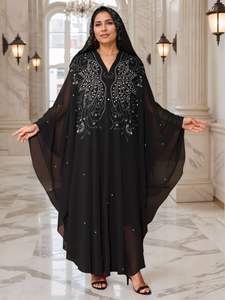 Heetverkopende, hoogwaardige dames shawl met strass steentjes en parels, Arabische moslim gewaad met capuchon voor vrouwen uit het Midden-Oosten - Product Image 5