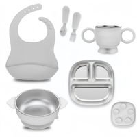 Nouvel ensemble de vaisselle pour bébé en acier inoxydable 304 sans BPA 2025, outils de repas pour enfants, assiette à ventouse en silicone avec bol divisé pour enfants