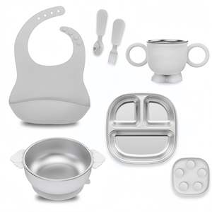 Nouvel ensemble de vaisselle pour bébé en acier inoxydable 304 sans BPA 2025, outils de repas pour enfants, assiette à ventouse en silicone avec bol divisé pour enfants - Product Image 5