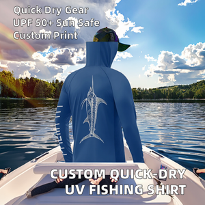 Sudadera de Pesca para Hombre, Manga Larga, Azul, con Estampado de Marlín Blanco, Spandex/Poliéster, Protección UPF 50 Anti-UV - Product Image 2