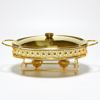 Plat de service de luxe doré, chauffe-plats de buffet portable, réchaud ovale en verre pour restaurant et hôtel