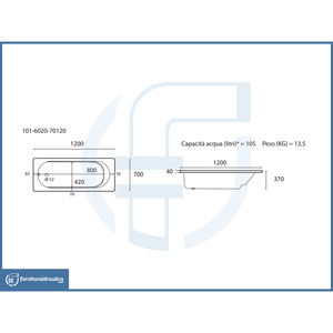 Vasca da Bagno Rettangolare 120x70cm Senza Pannelli per Uso Domestico - Product Image 2