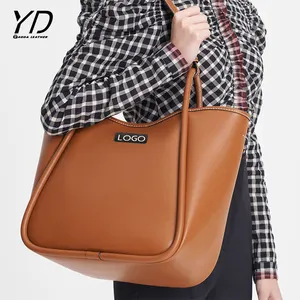 Bolsos de mano a la moda para mujer, bolso de mano de cuero vegano, bolso de hombro grande con logotipo personalizado, bolso de mano holgado tubular