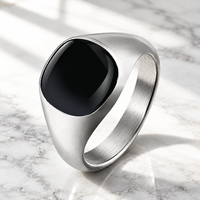 Bague Chevalière Minimaliste JLM en Acier Inoxydable pour Homme, avec Pierre Carrée en Onyx Noir Classique, Bijoux Vintage en Gros