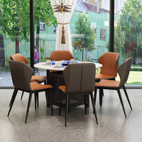 Ensemble table et chaises de style minimaliste moderne, plateau en marbre, cuisinière à induction intégrée, design moderne, table pour 4 à 8 personnes, restaurants