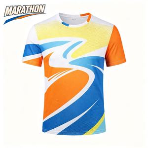 <b>Hot</b> Custom logo Digital Print Knitted Sporty Marathon Team Event Promotion Men's T-Shirt Polyester Running Gym Dry-Fit Sport Tee - Product Image 1