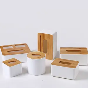 Dispensador facial retangular de bambu, caixa de bambu quadrada organizadora de tecidos com tampa
