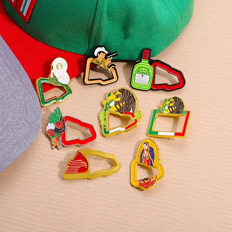 Stocked charming logo metal craft baseball hat decoration mexico wholesale soft hard enamel pins