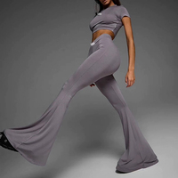 F230404 2025 Ensemble de yoga pour femme : Pantalon large évasé personnalisé et débardeur de sport taille haute ample – Tenue de sport pour la gym