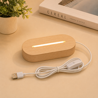 Lampe de nuit LED 3D avec base en bois, port USB, interrupteur, lumière blanche, design moderne et créatif fait main, gravure laser, cadeau promotionnel
