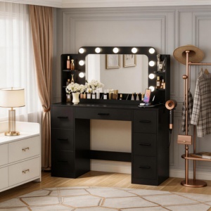 Meuble de chambre à coucher au design moderne et luxueux, coiffeuse <span class=keywords><strong>avec</strong></span> miroir et éclairage LED, <span class=keywords><strong>table</strong></span> de maquillage <span class=keywords><strong>avec</strong></span> miroir - Product Image 3