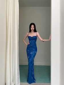 Abito in Velluto <span class=keywords><strong>Blu</strong></span> Royal da Donna, <span class=keywords><strong>Vestito</strong></span> Lungo <span class=keywords><strong>Aderente</strong></span> con Spalline Sottili, Abito Floreale <span class=keywords><strong>Aderente</strong></span> per Feste Notturne - Product Image 6