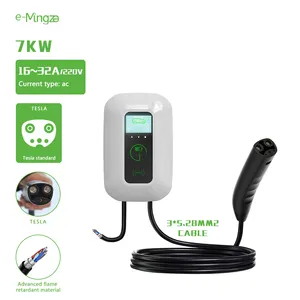 E-Mingze Good Price 7KW 32A Wall Mounted Electric Car Charger Pile Protection Box Wall Box EV Charging Station For Tesla