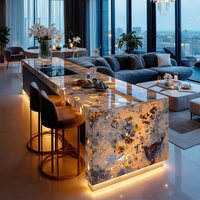 Table de salle à manger et îlot de cuisine rétractable en pierre naturelle de luxe, modèle lumineux moderne DT1230, sur mesure, pour usage domestique