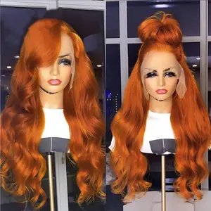 Wig Renda Depan HD Transparan 13X4 Warna Jahe Oranye 350 Wig Rambut Manusia Brasil Pra Pencabutan Wig Gelombang Dalam Tanpa Lem untuk Wanita