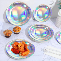 Assiettes en papier jetables holographiques irisées 7" 9" Or Argent Rose Bleu Marque LR 24 PCS Vaisselle de fête Décoration Prêt à expédier