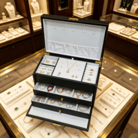 Vente en gros : Organisateur de rangement personnalisé en cuir PU à grande capacité avec deux tiroirs, design rectangulaire en bois fait main pour bagues et boucles d'oreilles