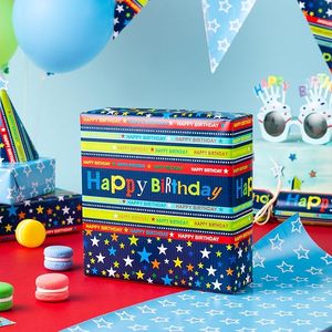 <b>Blue</b> striped star birthday happy gift wrapping <b>paper</b> Suitable for packaging birthday gifts for friends and children Customizable - Product Image 5