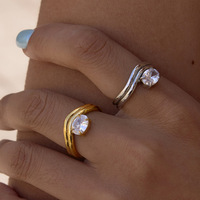 Bague double couche en acier inoxydable personnalisée OEM pour femme, élégante, avec zircon blanc ovale, bijou classique pour mariage et fête