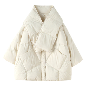 Nuovo Stile Invernale: Giacca Lunga in Piumino d'Oca Bianco per Donna, Taglie Forti, Modello Cocoon Sottile con Sciarpa - Product Image 4