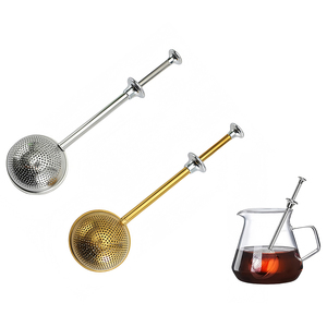 Bộ lọc trà bằng thép không gỉ hình cầu chuyên nghiệp, có tay cầm đẩy, dùng để pha trà lá rời - Product Image 1