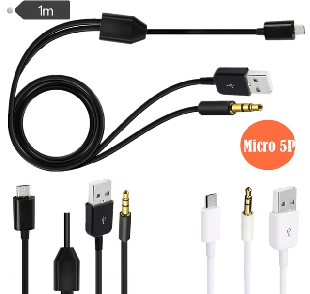 1m Black 2 in 1 Mini Micro USB to USB & 3.5mm Aux Standard Audio Jack Cable for Samsung I9300 I9220