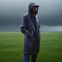 Manteau long de pluie pour homme, parka, fermeture éclair, respirant, imperméable, en PU de haute qualité