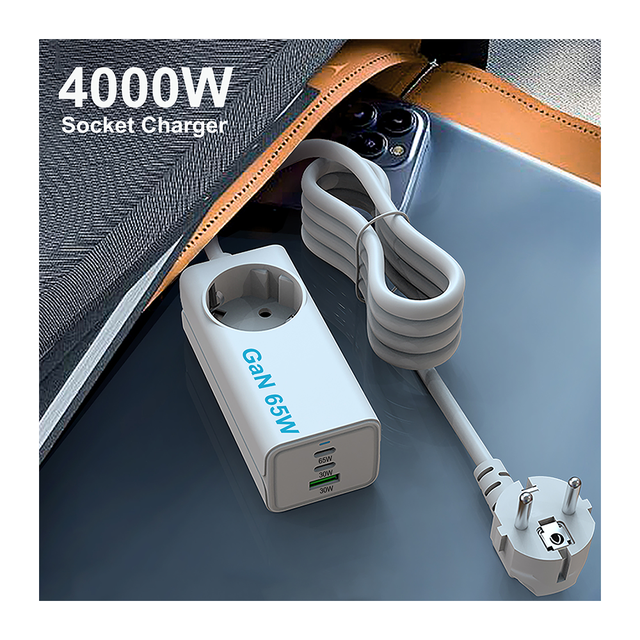 Surge Protector With 3 Port Gan 65w PD Fast Charger EU KR Plug Socket Strip 4000W High Power Wall Power Adapter Charger Phone