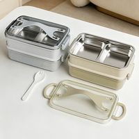 Boîte à bento à un seul niveau, étanche, sans BPA, écologique, de qualité alimentaire, avec couvercle en plastique, poignée détachable, empilable, en acier inoxydable