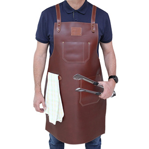 Đầy đủ hạt Da Nướng Tạp dề BBQ Dày da có thể điều chỉnh Tạp dề thợ cắt tóc Tạp dề với túi cho hàn chế biến gỗ người đàn ông - Product Image 1