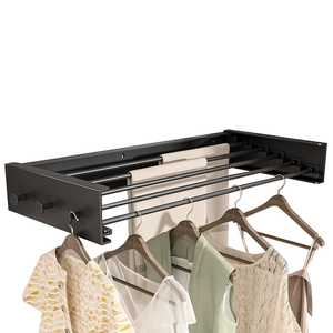 Trong Nhà Ngoài Trời Kim Loại Treo Giá Có Thể Gập Lại Treo Tường Gấp Quần Áo Khô Giá Với Móc - Product Image 2