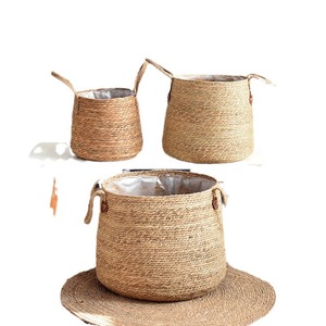 Rattan Flower Pots Round Handmade Woven <b>Baskets</b> For Plant Storage Floor Type - Product Image 5