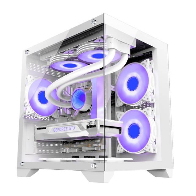 Panoramic Mini PC Case, Desktop PC with Tempered Glass Side Window, Gaming Water-Cooled Host Case