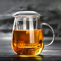 Tasse à thé en verre borosilicate résistant à la chaleur de 350ml avec passoire et couvercle Ensemble de tasses pour machine à café avec infuseur à thé