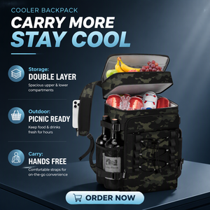 Sac isotherme portable personnalisé avec logo BSCI pour barbecue, pêche, voyage, doublure imperméable en PEVA, sac à dos isotherme à 2 couches - Product Image 1