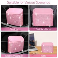 Organisateurs et rangement de poubelles automobiles Mini poubelle automatique en diamant rose Poubelle de voiture rose bling avec couvercle