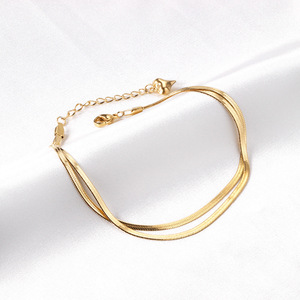Stainless Steel 18k <b>Gold</b> Plated Double Layer Snake Chain <b>Anklet</b> Women Fashion Stackable Foot Ornament Gift - Product Image 2