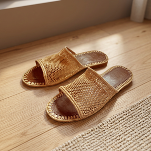 Sandalias de Paja Hechas a Mano para Mujer, Punta Abierta, Forro de Cuero Genuino, Suela de Corcho, Transpirables, Estilo Veraniego para Interiores - Product Image 3