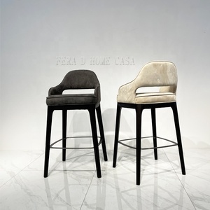 Chaise haute de bar <span class=keywords><strong>en</strong></span> <span class=keywords><strong>bois</strong></span> massif avec revêtement <span class=keywords><strong>en</strong></span> tissu velours - Product Image 3