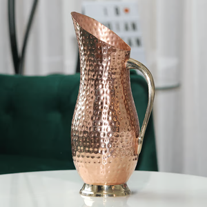 Vintage Hammered <b>Copper</b> Water Jug – Handmade with Elegant <b>Handle</b> for Beverage Serving & Table Decor - Product Image 5
