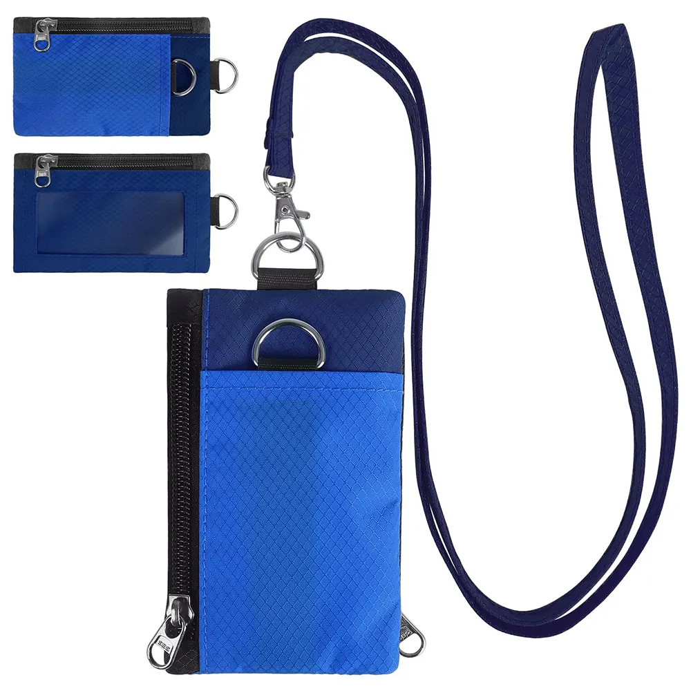Custom Water-Resistant Zip Id Case Wallet with Lanyard Key Chain RFID Blocking Small Wallet with ID Window for Cards