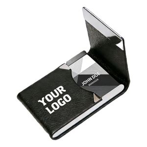 Customized PU Leather Business Card Holder Case <b>Name</b> Card Holder Slim Metal Pocket Card Holder with Magnetic Shut - Product Image 1