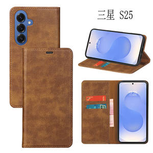 جراب فاخر بالجملة بتصميم محفظة قلابة مع حامل بطاقات من الجلد الصناعي والجلد الطبيعي لهواتف سلسلة <span class=keywords><strong>Samsung</strong></span> S25 - Product Image 2