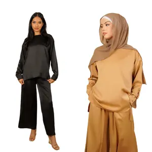 3182 турецкие поставщики одежды оптом Ближний Восток Дубай комплект из двух частей топ + брюки абайя для женщин исламская женская одежда