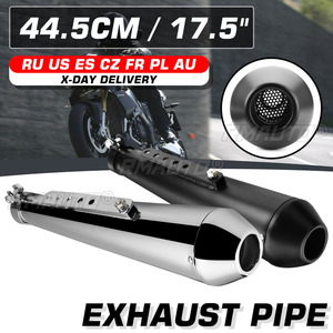 Silencieux d'échappement universel pour moto Cafe Racer, 44.5CM, 17,5 pouces, avec support coulissant, noir mat argenté - Product Image 1
