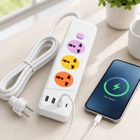 Multiprise universelle 3 voies personnalisable avec logo, colorée, prise UE, 3 ports USB, 1 port Type-C à charge rapide, protection contre les surtensions de bureau 10A en ABS