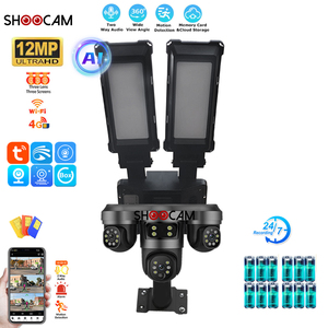 Hệ thống <span class=keywords><strong>camera</strong></span> giám sát an ninh nhà cửa kết nối đèn năng lượng mặt trời và <span class=keywords><strong>camera</strong></span> 4G ngoài trời PTZ, chống nước IP66, 3 ống kính thực thụ, kết nối 4G, V380 P2P - Product Image 1