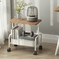 Chariot de rangement à roulettes Joyings à 2 niveaux avec plateau en bois et panier en maille métallique pour table d'appoint de cuisine et étagère utilitaire